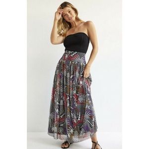 NWT Farm Rio Tropical Maxi Skirt XS $170 Black White Mesh Anthropologie